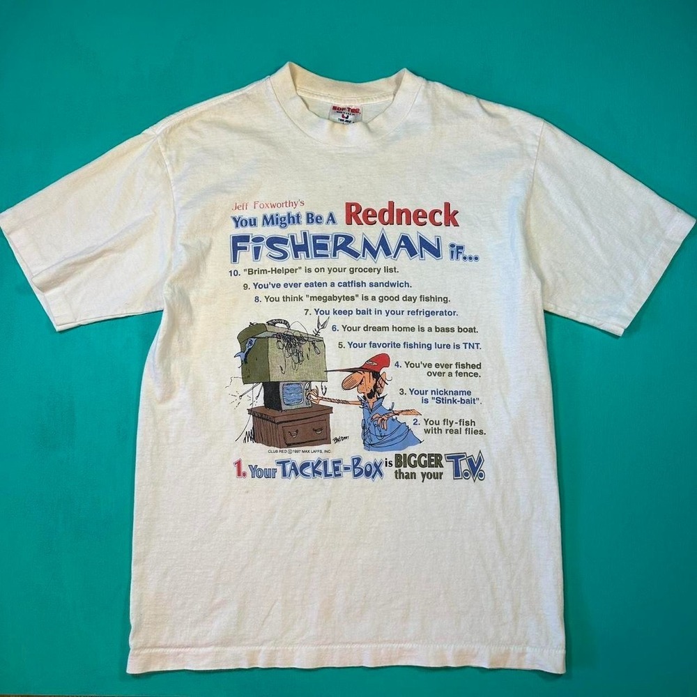 Vintage 1997 funny redneck fisherman tee 90s single stitch vtg t shirt